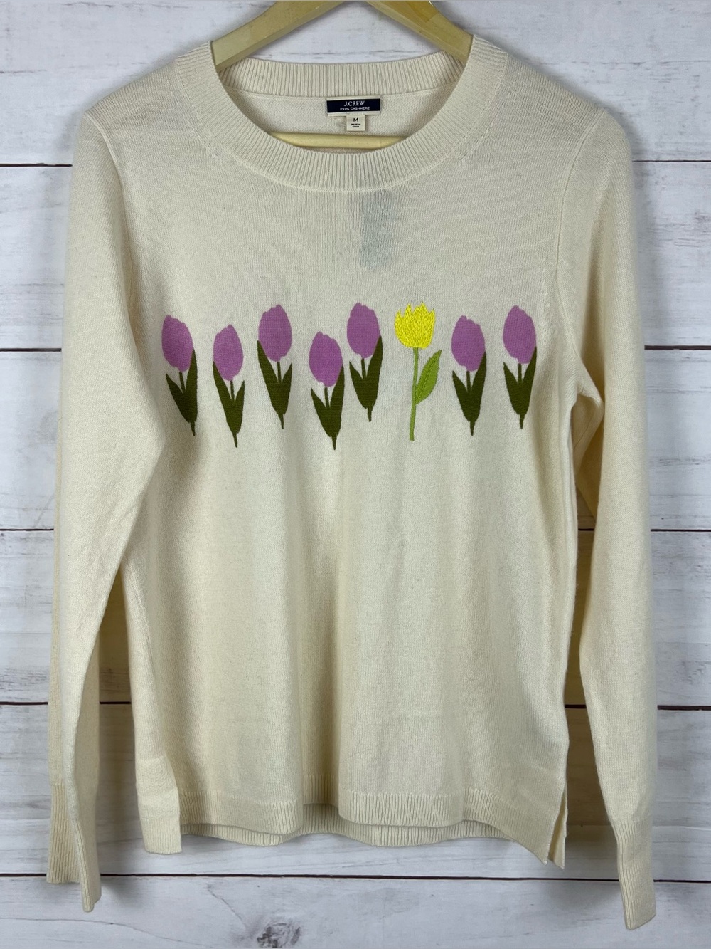 J. Crew Cashmere crewneck sweater with tulips Women’s Size Medium NWT NEW - Picture 2 of 10